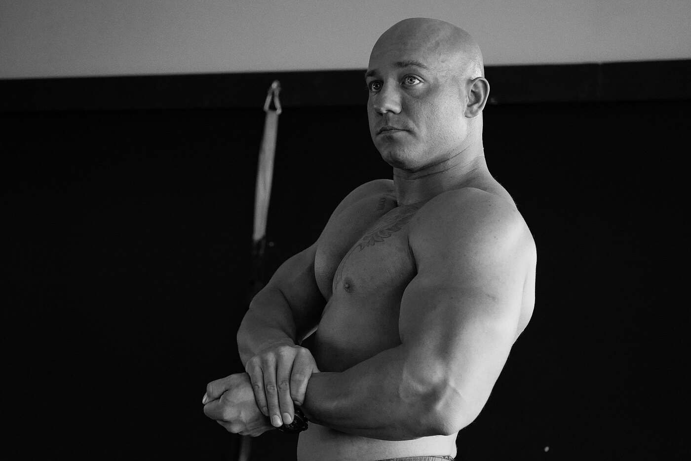 Bodybuilder silhouette in low light